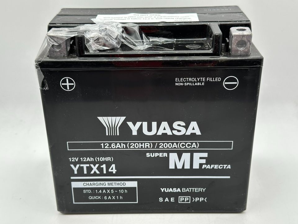 Batteria moto originale AGM Yuasa SLA YTX14 pronta all'uso - Dimensioni: 15 x 8,7 x 14,5 cm per PIAGGIO Beverly 400 2006-