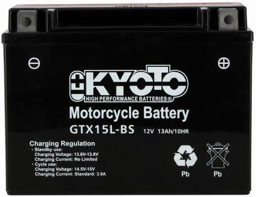 Batteria moto Kyoto GTX15L-BS (YTX15L-BS) - Senza manutenzione - 12 V 13 Ah - Dimensioni: 175 x 87 x 130 mm