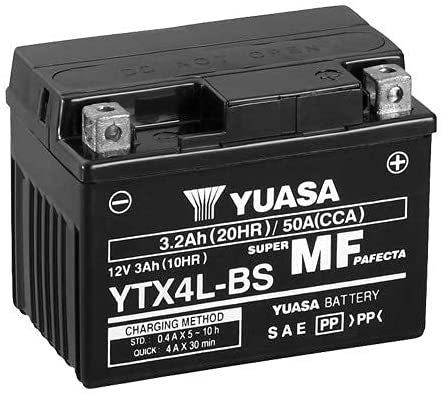 Batteria moto Yuasa YTX4L-BS - Senza manutenzione - 12 V 3 Ah - Dimensioni: 114 x 71 x 86 mm compatibile con KYMCO Yup 50 2002-2003