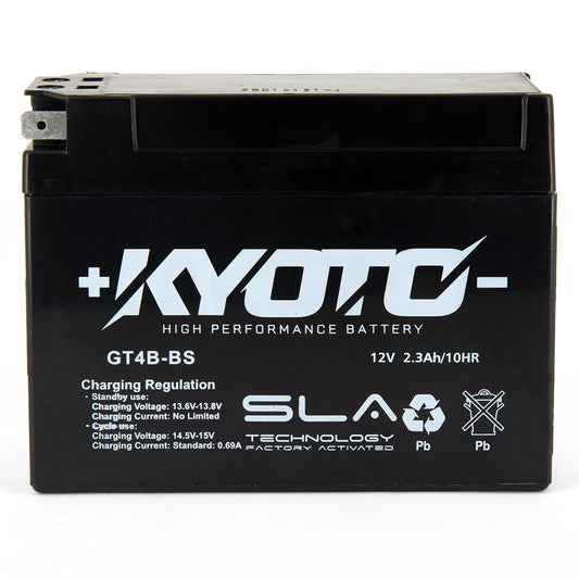 Batteria moto Kyoto SLA GT4B-BS (YT4B-BS) AGM - Senza manutenzione - 12 V 2.3 Ah - Dimensioni: 113 x 38 x 86 mm compatibile con SUZUKI AJ50 50 2002-