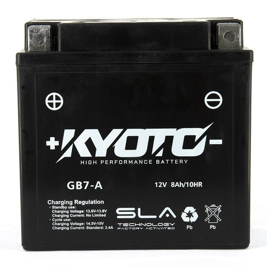 Batteria moto Kyoto SLA GB7-A (YB7-A) AGM - Senza manutenzione - 12 V 8 Ah - Dimensioni: 135 x 75 x 133 mm compatibile con SUZUKI T500 Titan 500 -1992
