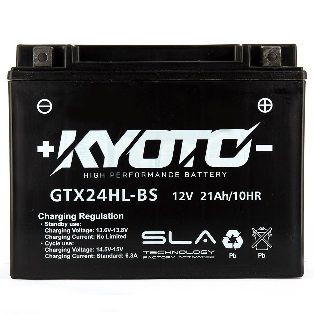 Batteria moto Kyoto SLA GTX24HL-BS (YTX24HL-BS) AGM - Senza manutenzione - 12 V 21 Ah - Dimensioni: 205 x 87 x 162 mm compatibile con YAMAHA XV1000 Virago 1000 1984-1985