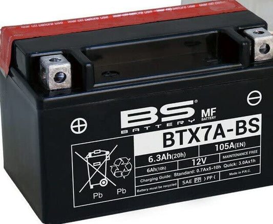 Batteria moto BS BTX7A-BS (YTX7A-BS) - Senza manutenzione - 12 V 6 Ah - Dimensioni: 150 x 87 x 93 mm