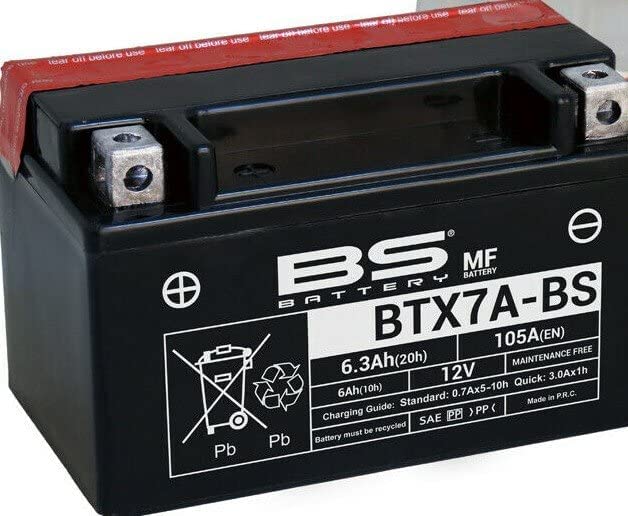 Batteria moto BS BTX7A-BS (YTX7A-BS) - Senza manutenzione - 12 V 6 Ah - Dimensioni: 150 x 87 x 93 mm compatibile con PEUGEOT Tweet 50 2010