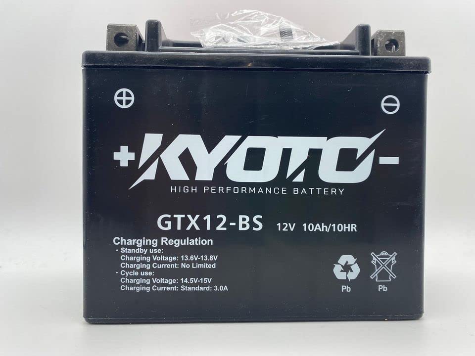 Batteria moto Kyoto GTX12-BS (YTX12-BS) - Senza manutenzione - 12 V 10 Ah - Dimensioni: 150 x 87 x 131 mm compatibile con Suzuki VL800 Boulevard S50 800 2001-2010