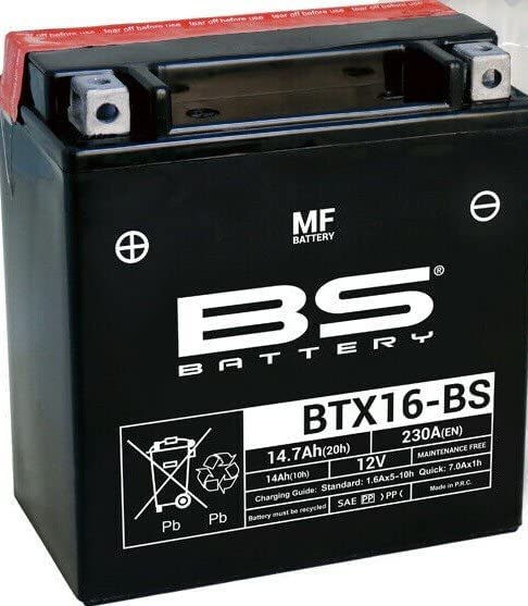 Batteria moto BS BTX16-BS (YTX16-BS) - Senza manutenzione - 12 V 14 Ah - Dimensioni: 150 x 87 x 161 mm
