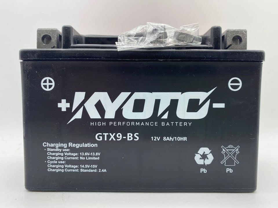 Batteria moto Kyoto GTX9-BS (YTX9-BS) - Senza manutenzione - 12 V 8 Ah - Dimensioni: 150 x 87 x 105 mm compatibile con Kymco Bet & Win 150 2000-2002