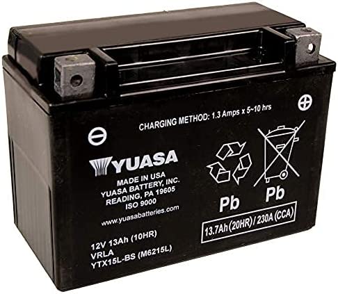 Batteria moto Yuasa YTX15L-BS - Senza manutenzione - 12 V 13 Ah - Dimensioni: 175 x 87 x 130 mm compatibile con BOMBARDIER Outlander 400 2003-2004