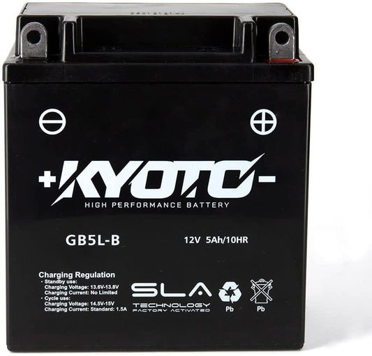 Batteria moto Kyoto SLA GB5L-B (YB5L-B) AGM - Senza manutenzione - 12 V 5 Ah - Dimensioni: 121 x 61 x 131 mm compatibile con SIMSON SR50 XCE, XGE, EI. -Start 50 1995