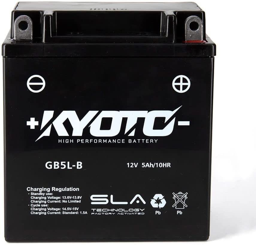 Batteria moto Kyoto SLA GB5L-B (YB5L-B) AGM - Senza manutenzione - 12 V 5 Ah - Dimensioni: 121 x 61 x 131 mm compatibile con YAMAHA YB125E, C, CE 125