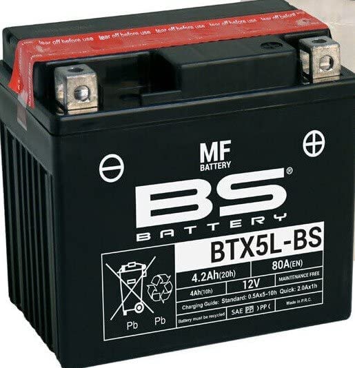 Batteria moto BS BTX5L-BS (YTX5L-BS) - Senza manutenzione - 12 V 4 Ah - Dimensioni: 113 x 70 x 105 mm