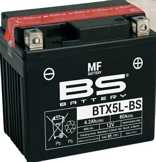 Batteria moto BS BTX5L-BS (YTX5L-BS) - Senza manutenzione - 12 V 4 Ah - Dimensioni: 113 x 70 x 105 mm compatibile con HONDA NSR125 R 125 1997