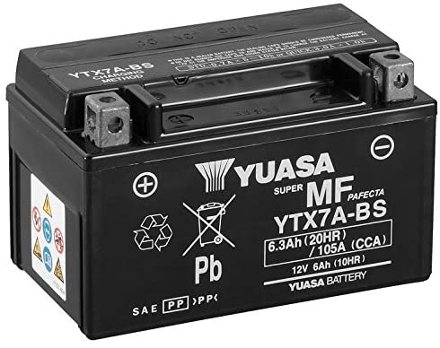 Batteria moto Yuasa YTX7A-BS - Senza manutenzione - 12 V 6 Ah - Dimensioni: 150 x 87 x 94 mm