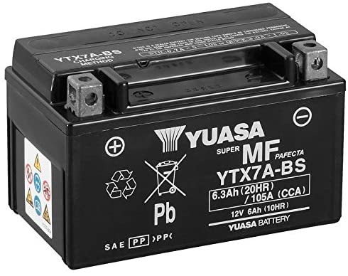 Batteria moto Yuasa YTX7A-BS - Senza manutenzione - 12 V 6 Ah - Dimensioni: 150 x 87 x 94 mm compatibile con APRILIA Motard 450