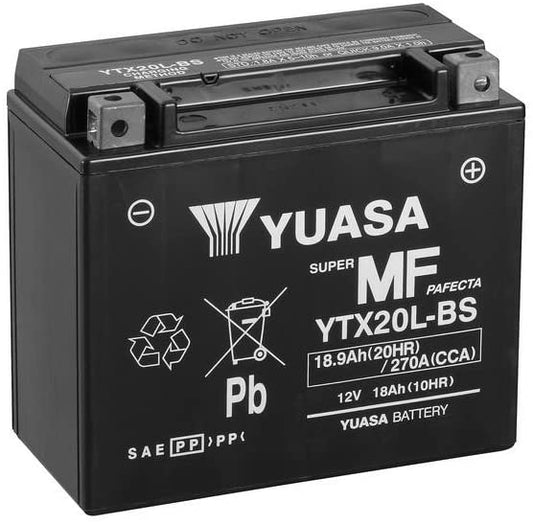 Batteria moto Yuasa YTX20L-BS - Senza manutenzione - 12 V 18 Ah - Dimensioni: 175 x 87 x 155 mm compatibile con YAMAHA YFM660FA Grizzly 660 2002-2008