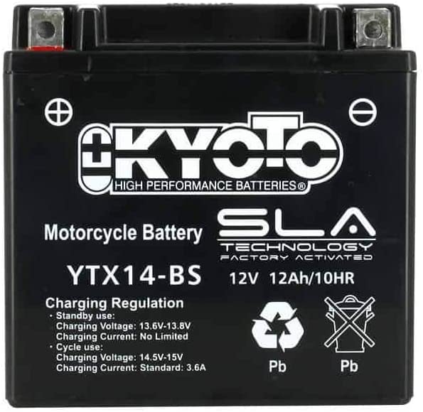 Batteria moto Kyoto SLA YTX14-BS AGM - Pronta all'uso - 12 V 12 Ah - Dimensioni: 150 x 87 x 147 mm compatibile con Suzuki GSX 1100 1991/1993
