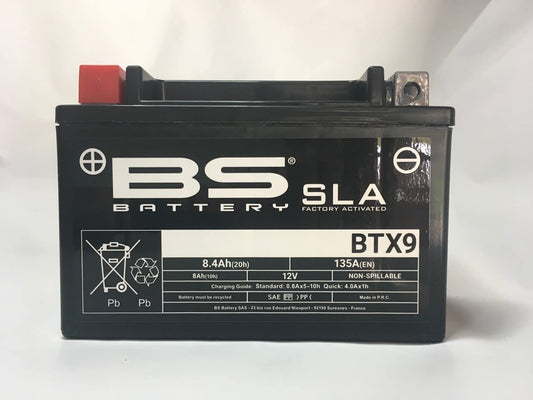 Batteria moto BS SLA BTX9 (YTX9-BS) - Pronta all'uso - 12 V 8 Ah - 150 x 87 x 105 mm compatibile con Adly Interceptor 300 2005-2008