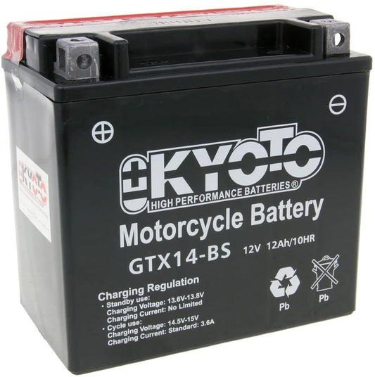 Batteria moto Kyoto GTX14-BS (YTX14-BS) - Pronta all'uso - 12 V 12 Ah - Dimensioni: 150 x 87 x 147 mm