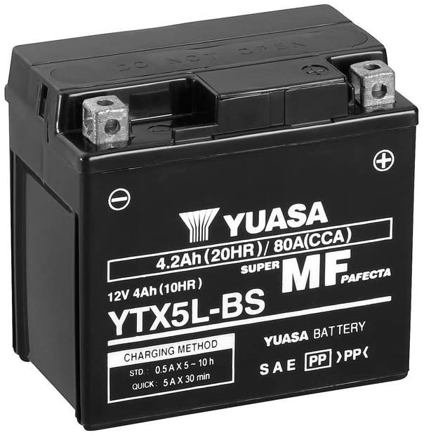 Batteria moto Yuasa YTX5L-BS - Senza manutenzione - 12 V 4 Ah - Dimensioni: 114 x 71 x 106 mm compatibile con PEUGEOT Vivacity 100 1999