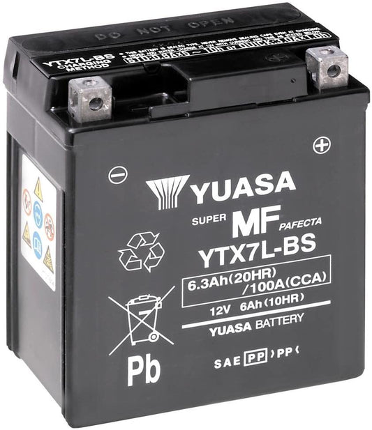 Batteria moto Yuasa YTX7L-BS - Senza manutenzione - 12 V 6 Ah - Dimensioni: 114 x 71 x 131 mm compatibile con HONDA CA250TS 250 1997