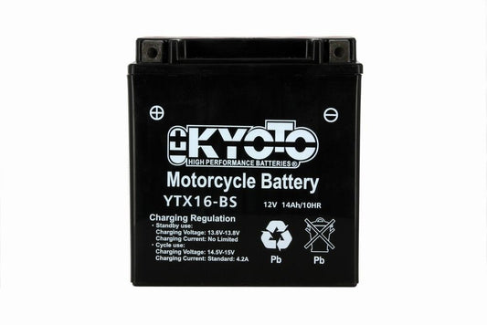 Batteria moto Kyoto GTX16-BS (YTX16-BS) - Senza manutenzione - 12 V 14 Ah - Dimensioni: 150 x 87 x 161 mm compatibile con KAWASAKI VN Classic 1500 1996-2009