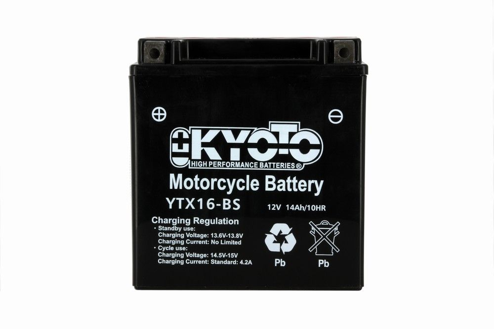 Batteria moto Kyoto GTX16-BS (YTX16-BS) - Senza manutenzione - 12 V 14 Ah - Dimensioni: 150 x 87 x 161 mm compatibile con SUZUKI LT-F500F QuadMaster 500 2000-