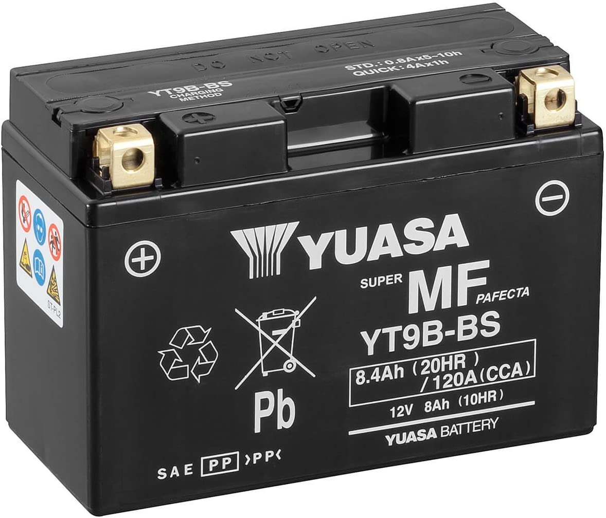 Batteria moto Yuasa YT9B-BS - Senza manutenzione - 12 V 8 Ah - Dimensioni: 150 x 70 x 105 mm compatibile con Yamaha YP250, L, C, G 250 2004
