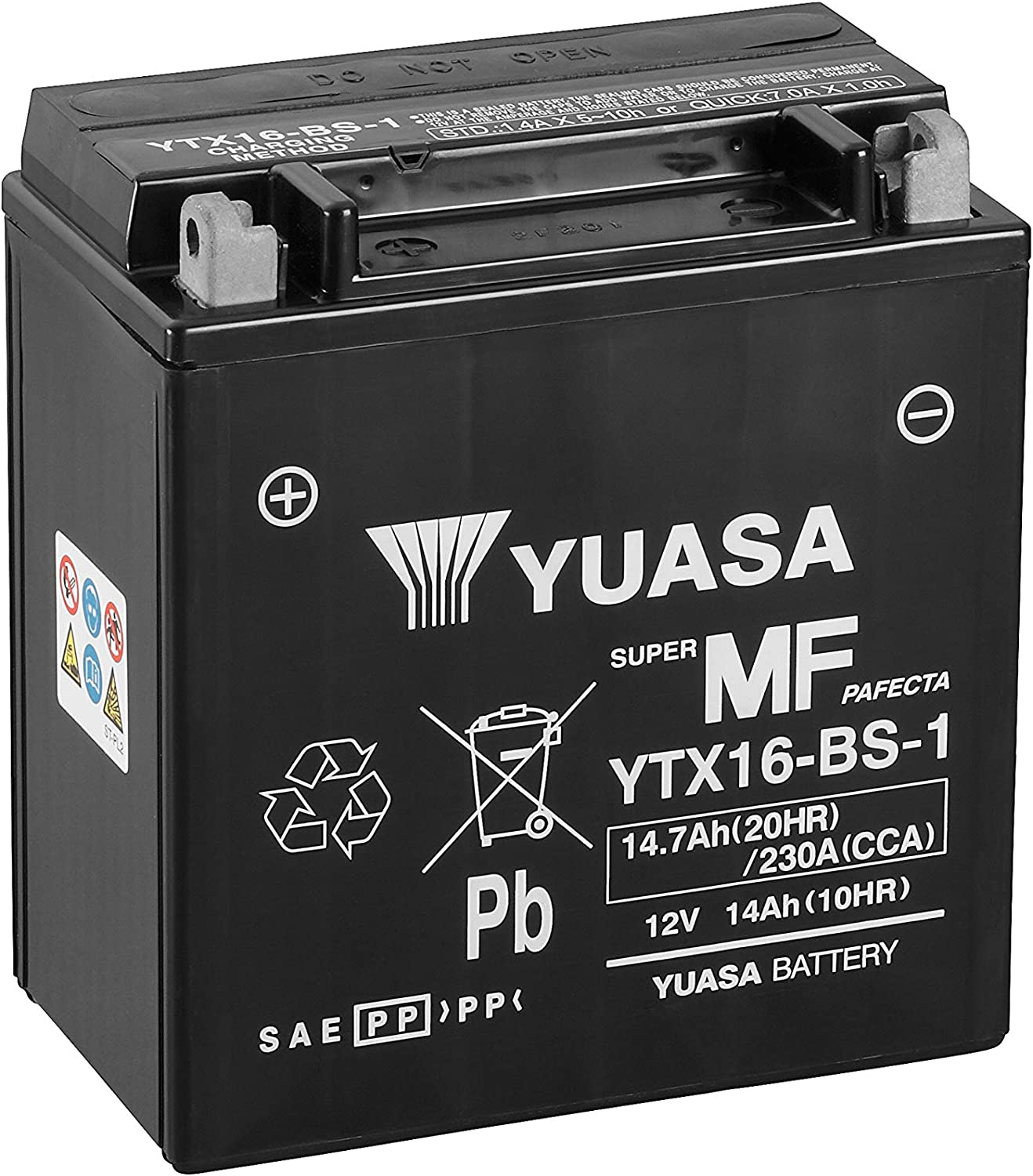 Batteria moto Yuasa YTX16-BS-1 - Senza manutenzione - 12 V 14 Ah - Dimensioni: 150 x 88 x 161 mm compatibile con SUZUKI VL1500 Intruder 1500 1998-2005