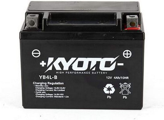 Batteria moto Kyoto SLA YB4L-B AGM - Senza manutenzione - 12 V 4 Ah - Dimensioni: 120 x 71 x 92 mm compatibile con PGO Comet 50 1993-1996
