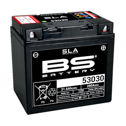 Batteria moto BS SLA 53030 AGM - Senza manutenzione - 12 V 30 Ah - Dimensioni: 186 x 130 x 171 mm compatibile con BMW K100, K100RS, -RT 1000