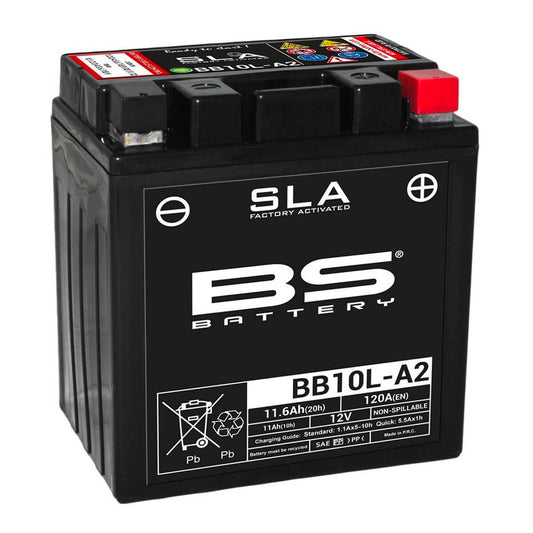 Batteria moto BS SLA BB10L-A2 (YB10L-A2) AGM - Senza manutenzione - 12 V 11 Ah - Dimensioni: 133 x 90 x 145 mm