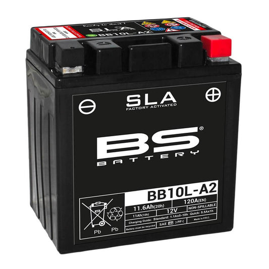 Batteria moto BS SLA BB10L-A2 (YB10L-A2) AGM - Senza manutenzione - 12 V 11 Ah - Dimensioni: 133 x 90 x 145 mm compatibile con SUZUKI TU X V K1 250 1997-2001