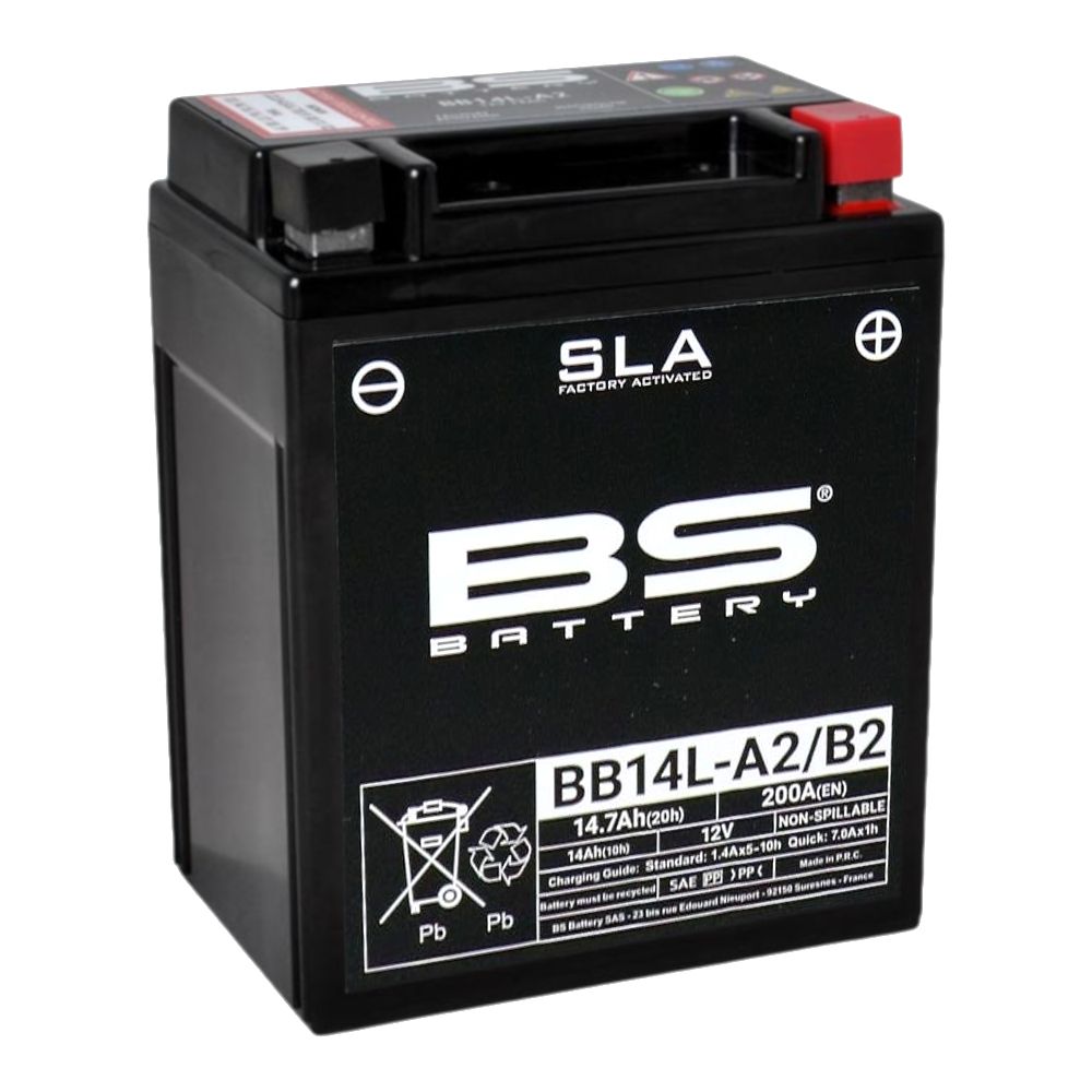 Batteria moto BS SLA BB14L-A2 (YB14L-A2) AGM - Senza manutenzione - 12 V 14 Ah - Dimensioni: 135 x 90 x 167 mm compatibile con ROYAL ENFIELD Tutti i modelli (Electric-Start) 350 2000-2003