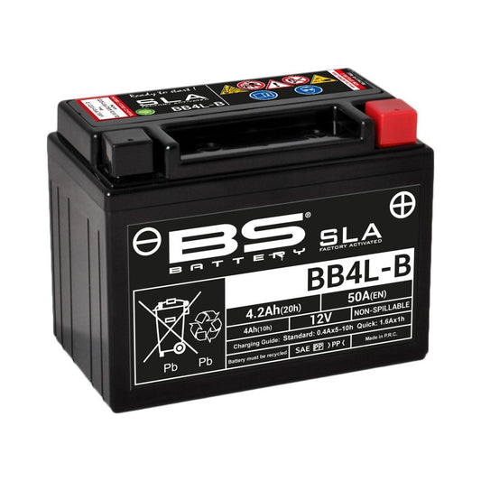 Batteria moto BS SLA BB4L-B (YB4L-B) AGM - Senza manutenzione - 12 V 4 Ah - Dimensioni: 120 x 70 x 92 mm
