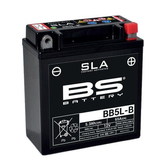 Batteria moto BS SLA BB5L-B (YB5L-B) AGM - Senza manutenzione - 12 V 5 Ah - Dimensioni: 120 x 60 x 130 mm compatibile con MALAGUTI CIAK 100 1999