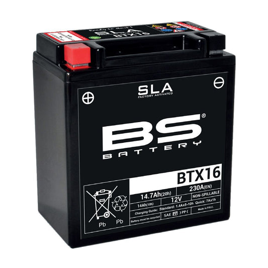 Batteria moto BS SLA BTX16 (YTX16-BS) AGM - Senza manutenzione - 12 V 14 Ah - Dimensioni: 150 x 87 x 161 mm