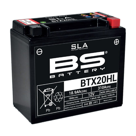 Batteria moto BS SLA BTX20HL (YTX20HL-BS) AGM - Senza manutenzione - 12 V 18 Ah - Dimensioni: 175 x 87 x 155 mm
