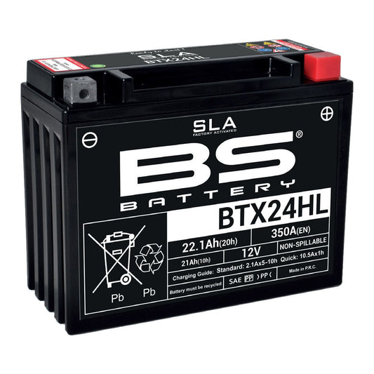Batteria moto BS SLA BTX24HL (YTX24HL-BS) AGM - Senza manutenzione - 12 V 21 Ah - Dimensioni: 205 x 87 x 162 mm
