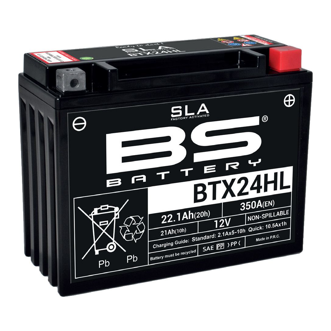Batteria moto BS SLA BTX24HL (YTX24HL-BS) AGM - Senza manutenzione - 12 V 21 Ah - Dimensioni: 205 x 87 x 162 mm compatibile con ARCTIC CAT Bearcat WT 2005-2007