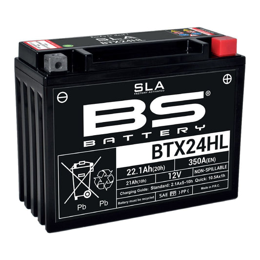 Batteria moto BS SLA BTX24HL (YTX24HL-BS) AGM - Senza manutenzione - 12 V 21 Ah - Dimensioni: 205 x 87 x 162 mm compatibile con ARCTIC CAT 650 Prowler 650 2006