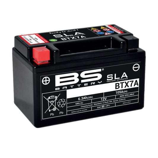 Batteria moto BS SLA BTX7A (YTX7A-BS) AGM - Senza manutenzione - 12 V 6 Ah - Dimensioni: 150 x 87 x 93 mm compatibile con SUZUKI UX Sixteen 125 2008