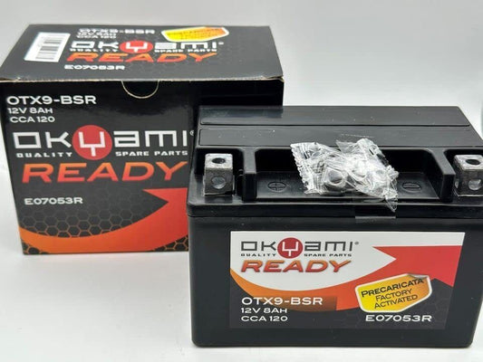 Batteria moto AGM Okyami SLA OTX9-BSR pronta all'uso - Dimensioni: 15 x 8,7 x 10,5 cm