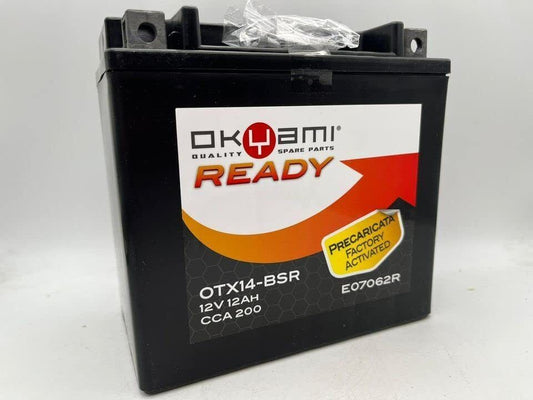 Batteria moto AGM Okyami SLA OTX14-BSR pronta all'uso - Dimensioni: 15 x 8,7 x 14,5 cm