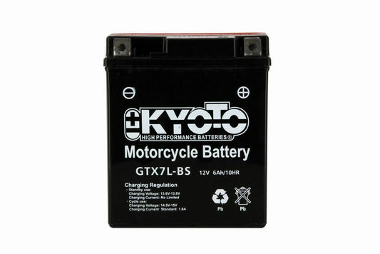 Batteria moto Kyoto GTX7L-BS (YTX7L-BS) - Senza manutenzione - 12 V 6 Ah - Dimensioni: 114 x 71 x 131 mm