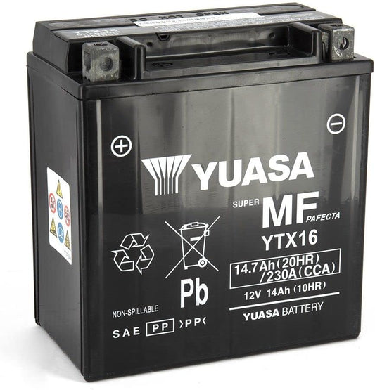 Batteria moto Yuasa YTX16 AGM SLA - Senza manutenzione - 12 V 14 Ah - Dimensioni: 150 x 87 x 161 mm
