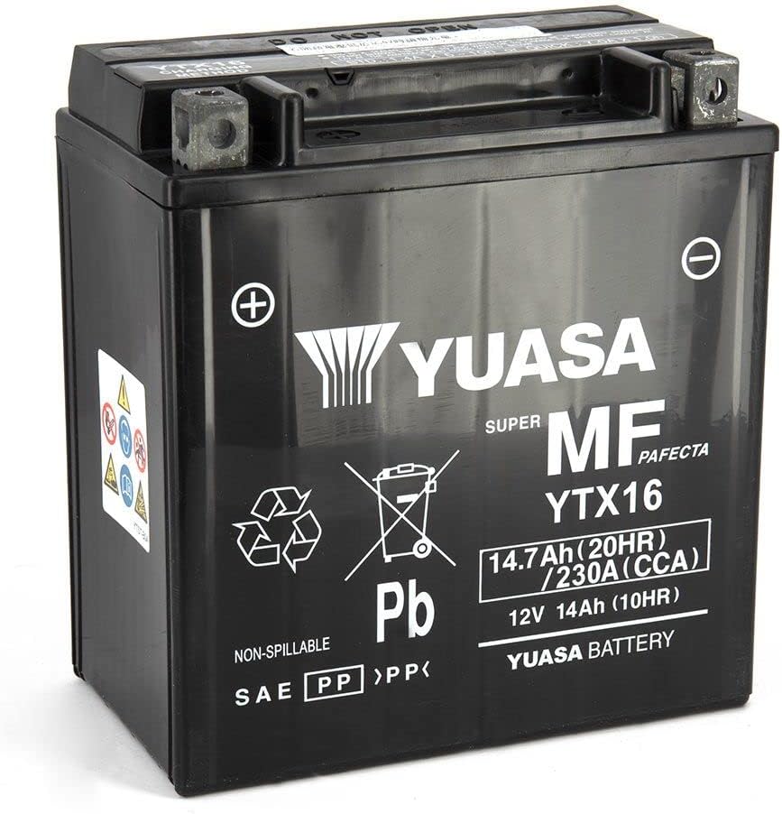 Batteria moto Yuasa YTX16 AGM SLA - Senza manutenzione - 12 V 14 Ah - Dimensioni: 150 x 87 x 161 mm