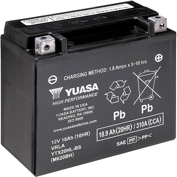 Batteria moto Yuasa YTX20HL-BS - Senza manutenzione - 12 V 18 Ah - Dimensioni: 175 x 87 x 155 mm compatibile con YAMAHA XVZ13 Royal Star/Venture (All) 1300 1996-2007