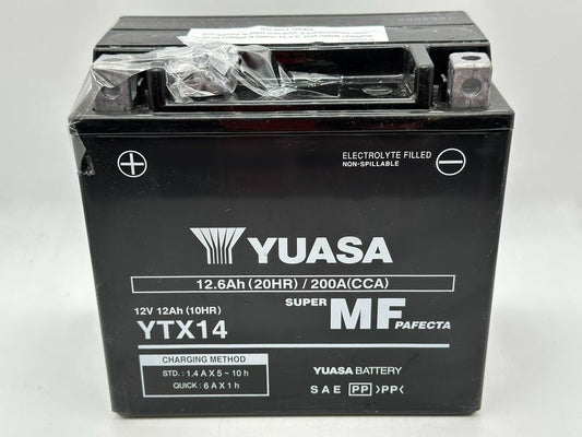 Batteria moto originale AGM Yuasa SLA YTX14 pronta all'uso - Dimensioni: 15 x 8,7 x 14,5 cm per PIAGGIO Beverly Cruiser 250 2007-