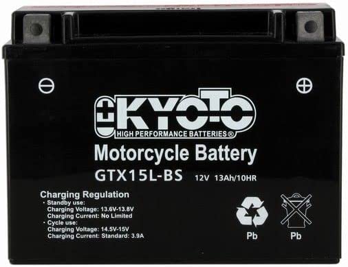 Batteria moto Kyoto GTX15L-BS (YTX15L-BS) - Senza manutenzione - 12 V 13 Ah - Dimensioni: 175 x 87 x 130 mm compatibile con MOTO GUZZI V11 Cafe Sports 1100