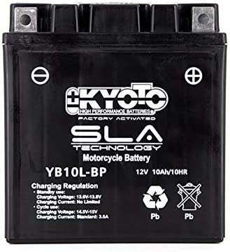 Batteria moto Kyoto SLA YB10L-BP AGM - Senza manutenzione - 12 V 10 Ah - Dimensioni: 136 x 91 x 146 mm compatibile con PIAGGIO Carnaby 125 2007-2008